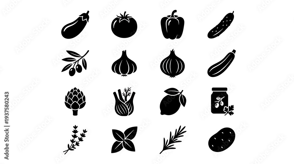 Fototapeta premium Black and White Food Icons Collection.