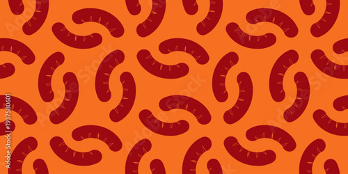 food sausages vector illustration. seamless pattern with sausages. seamless pattern with sausage isolated on orange background. sausages food vector illustration.