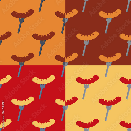 seamless pattern with sausage on fork isolated on various background. seamless pattern with sausages