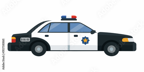 Flat vector illustration of a classic police car with a light bar