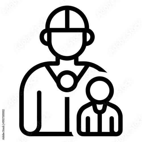 Simple black outline icon of doctor and patient vector illustration