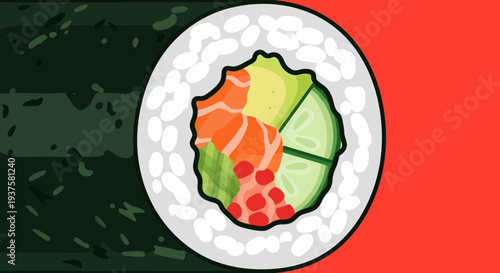 Sushi Roll Cut Slice Close Up