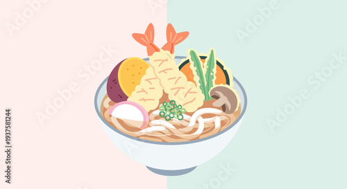 Udon Noodle Soup with Tempura and Vegetables