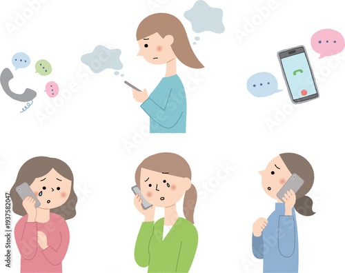 スマホで相談する女性セット