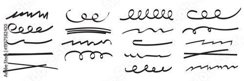 Red brush stroke underline collection. Marker pen highlight stroke pack. Vector swoosh brush underline set for accent, marker emphasis element. Vector illustration