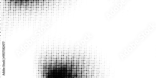 Grunge halftone gradient background. Faded grit noise texture. White and black sand wallpaper. Retro pixelated backdrop. Anime or manga style comic overlay. Vector graphic design textured template