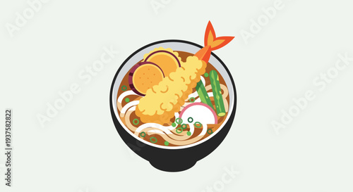 Japanese Udon Noodle Soup with Shrimp Tempura