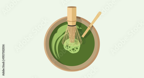 Matcha preparation with bamboo whisk
