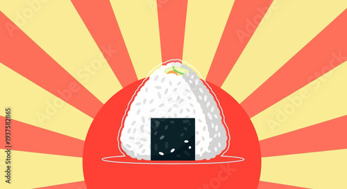 Onigiri Rice Ball Japanese Food Sunburst Background