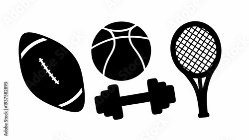 Sports equipment icons set including fitness and games