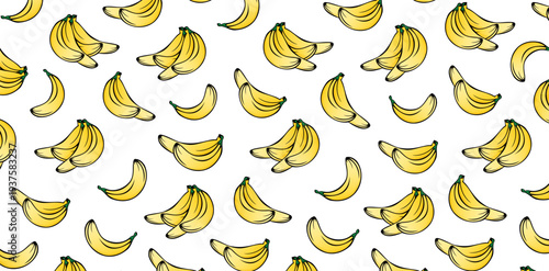 Banana Seamless Pattern yellow color isolate white background for a wide range of creative and commercial uses such as textile printing, fabric design, packaging, wallpaper, wrapping paper, stationery