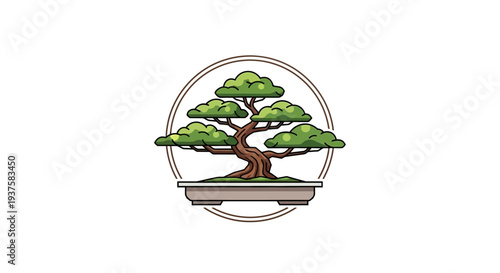 Pixel Art Bonsai Tree in Circle