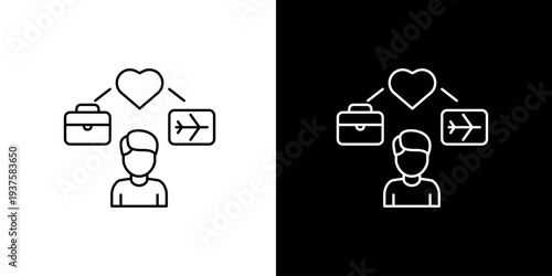 Single icon of person balancing work, travel, and love with career and life choices