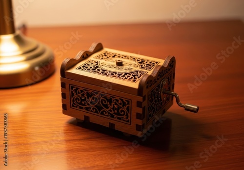 Wooden Decorative Box Plays Music with Intricate Carvings and Design