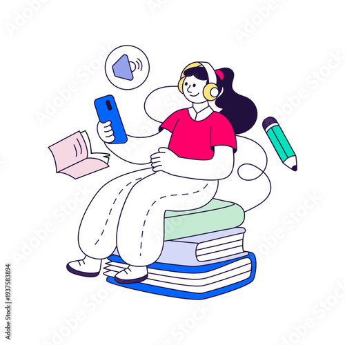 Creative design illustration of audio learning 