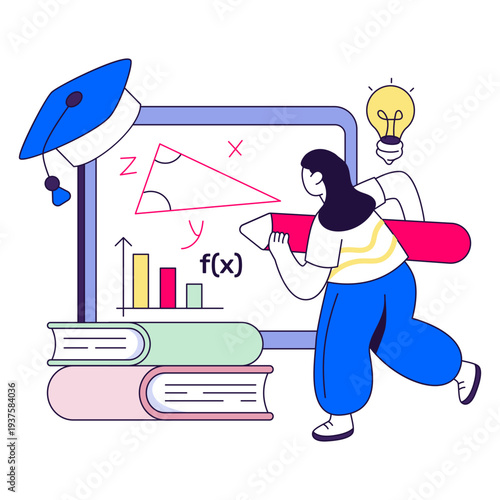 A beautiful design illustration of online math class 