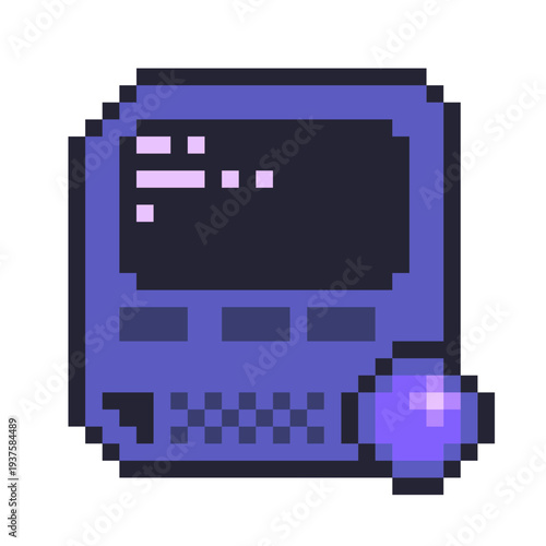 Mini Terminal in Purple Body, Pixel Art Icon, Isolated