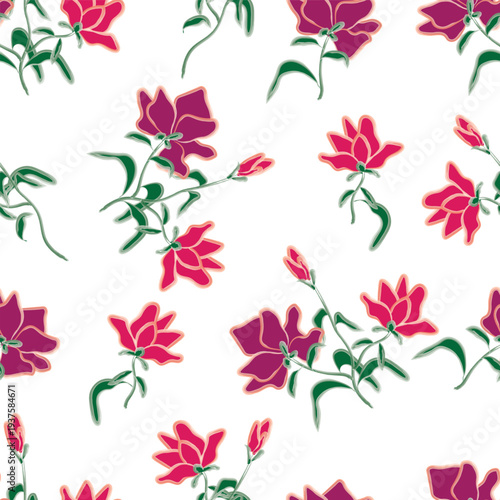 Vector seamless pattern design, flowers Illustration brush style, editable file in eps.10. Match for packaging, textile, wallpaper, wrapping, fabric, etc.