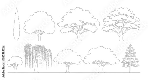Collection of Diverse Tree Silhouettes for Architectural and Landscape Design