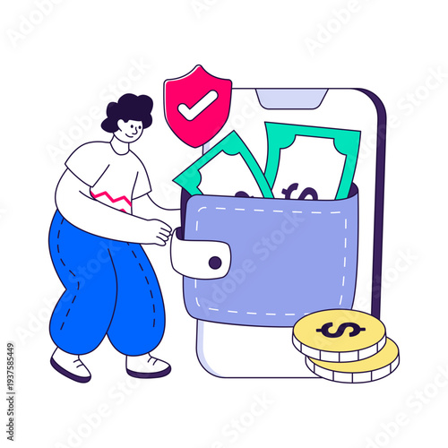 A billfold accessory illustration, vector design of mobile wallet