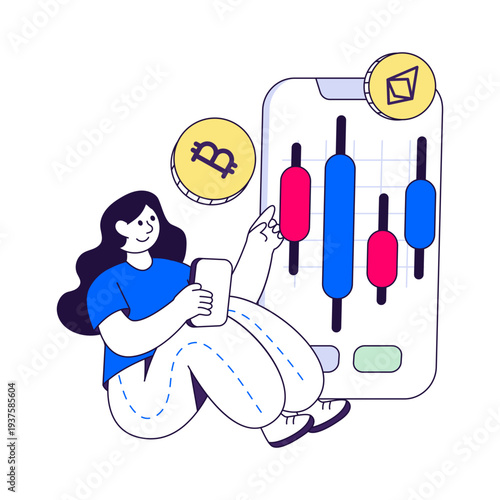 Premium download illustration of mobile bitcoin analytics 