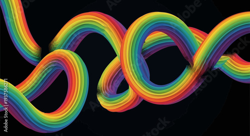 Vibrant Rainbow DNA Helix on Black Background - Abstract Science and Genetics Concept