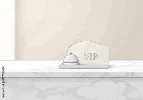 Hotel Reception Desk With VIP Sign and Service Bell for Exclusive Guest Welcome and Prompt Assistance