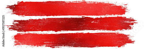 Three horizontal red brushstrokes on black background, uneven edges, rough texture