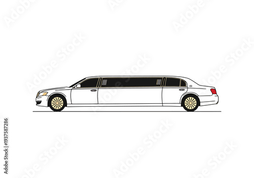 White Stretch Limousine Vehicle on White Background Transportation Service Luxury Travel Event Transport Premium Ride Automotive Elegance Modern