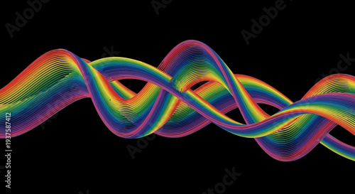 Abstract Rainbow Wave Form, Colorful Swirl, Digital Art, Black Background