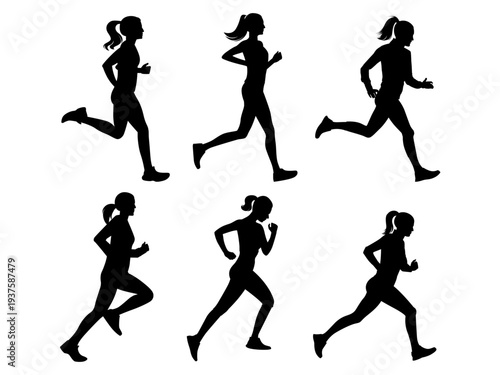 silhouette woman running vector set