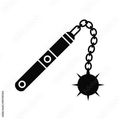 A black silhouette of a medieval flail weapon with a spiked ball
