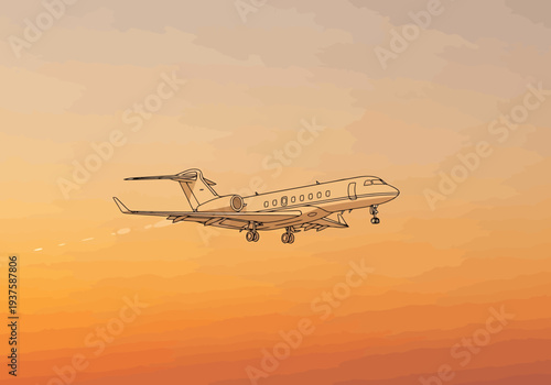 Luxury Jet Aircraft Taking Off Against Warm Sunset Sky Background Elegant Transportation Business Travel Global Mobility Adventure Corporate Flight