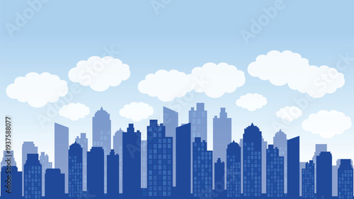 Modern City Skyline with Skyscrapers and Clouds Urban Landscape Vector Illustration