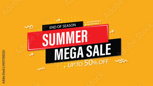 Summer Mega Sale Banner End of Season Discount Promotion Up to 50 Percent Off