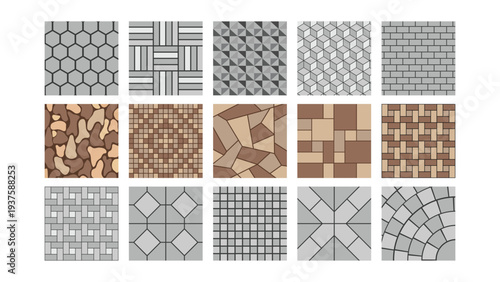 Seamless Tile and Pavement Pattern Set Floor Tile Texture Collection Vector Illustration