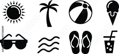 Summer Vacation Icons on White Background vector illustration