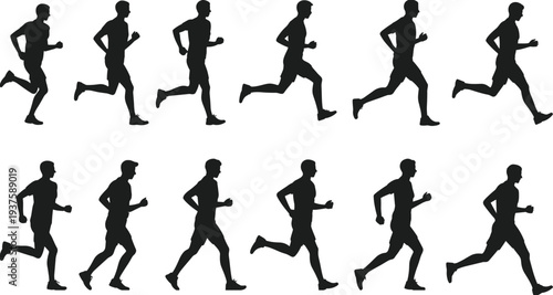 Man Running Sequence Silhouettes on White Background vector illustration