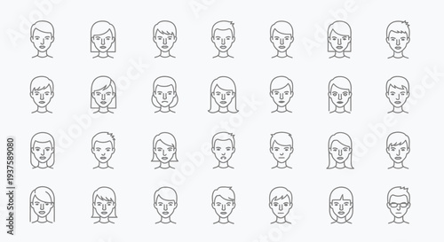 Diverse Human Faces Icon Set: Expressing Various Emotions and Styles