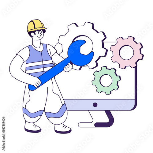 A colored design illustration of computer technician 