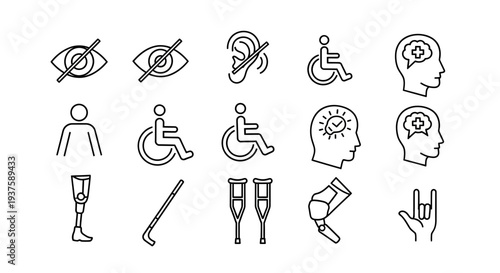 Disability Icons Set: Accessibility Symbols for Health and Inclusion