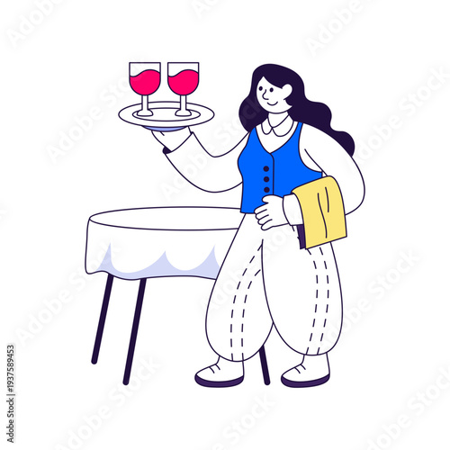 Female waitress, editable vector