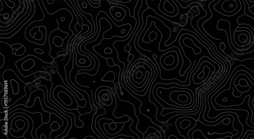Abstract Topographic Map Contour Lines on Black Background, Seamless Pattern