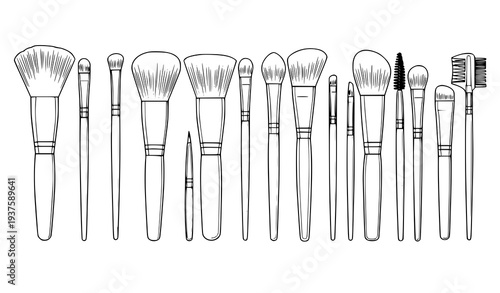 A set of makeup brushes in a minimalist line art style