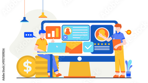 An HR specialist managing digital talent profiles and organizational data on a large screen