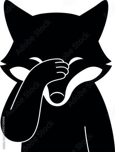 Black Silhouette Fox Covering Face with Hand Minimalist Illustration
