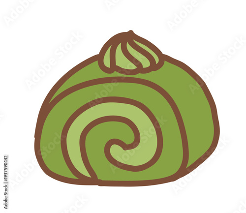 Delicious Matcha Green Tea Roll Cake Slice Illustration