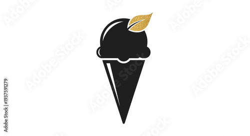 Elegant black ice cream cone with golden leaf decoration