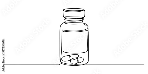 Medicine bottle with pills, pharmaceutical container, health supplement, drug packaging