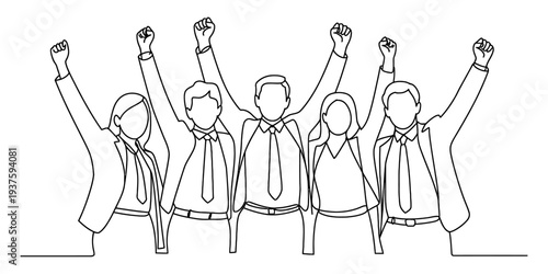 Business people celebrating success with raised fists in unity